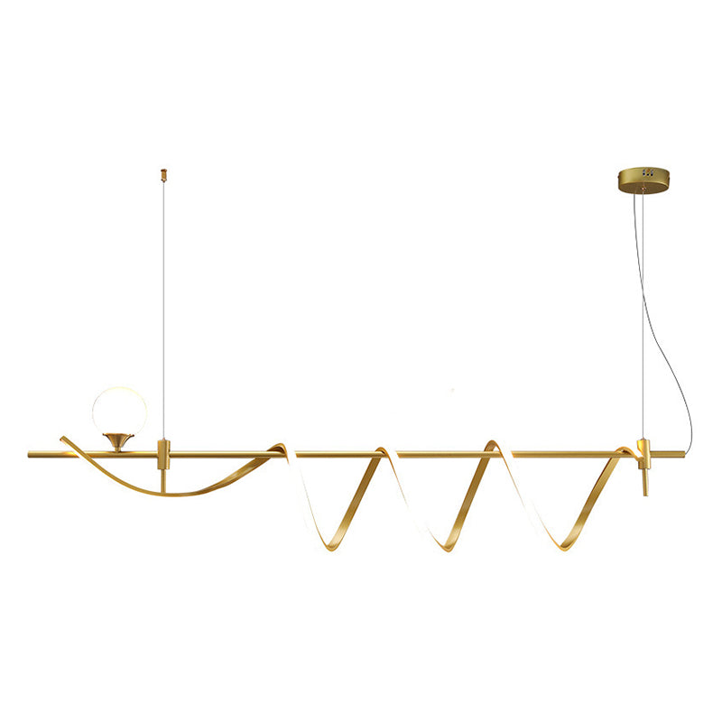 Gold Curves Island Light Fixture Simplicity LED Metal Pendant Light with Ball Shade