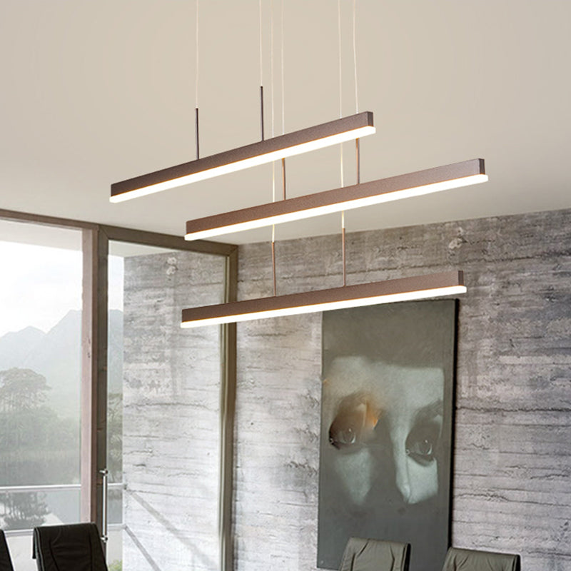 3-Tiered Linear Pendant Light Minimalist Acrylic Dining Room LED Island Light in Coffee
