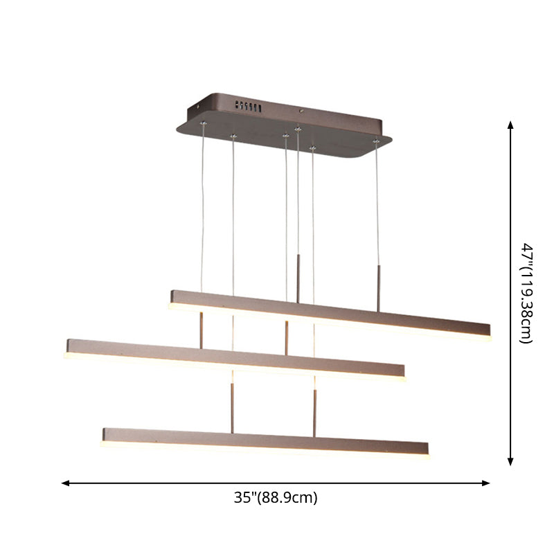 3-Tiered Linear Pendant Light Minimalist Acrylic Dining Room LED Island Light in Coffee