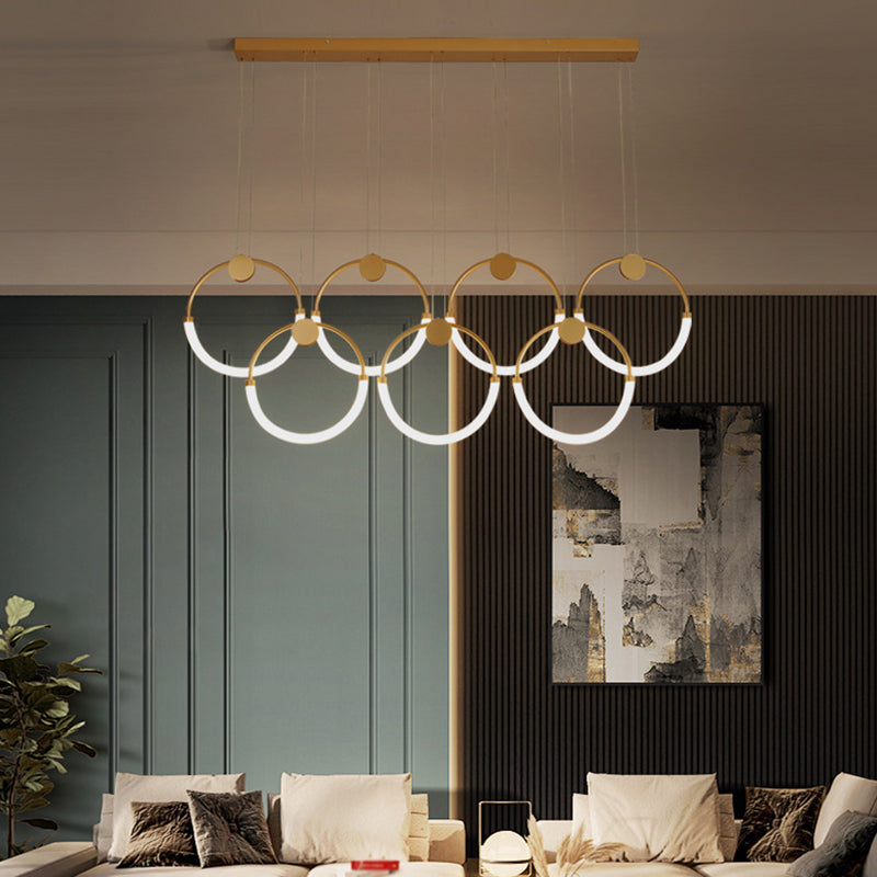 Minimalistic Ring Pendant Lighting Acrylic Living Room LED Island Ceiling Light in Gold