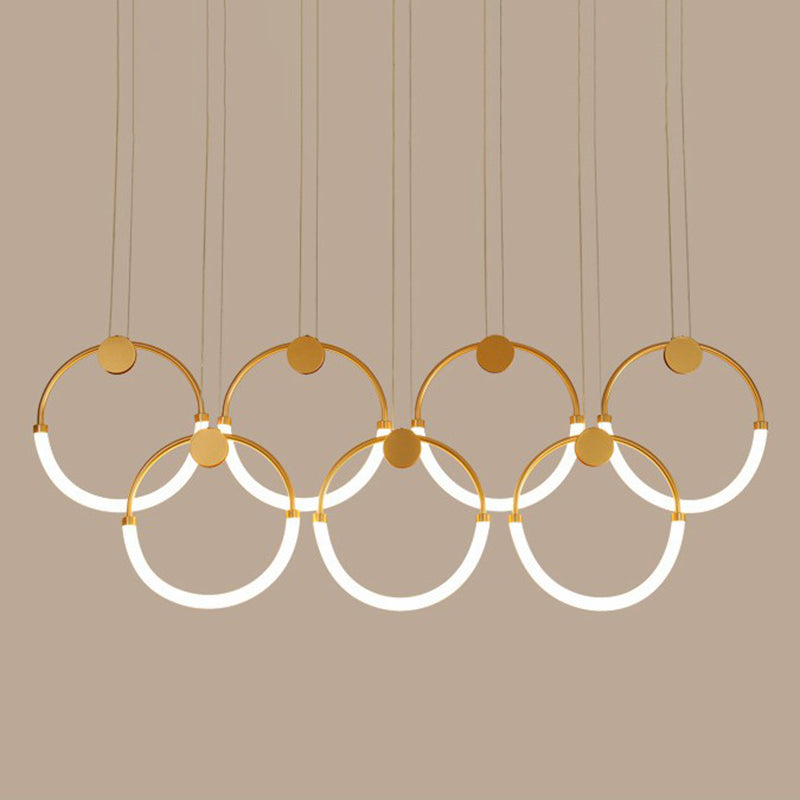 Minimalistic Ring Pendant Lighting Acrylic Living Room LED Island Ceiling Light in Gold