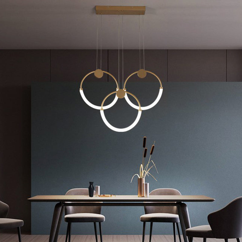 Minimalistic Ring Pendant Lighting Acrylic Living Room LED Island Ceiling Light in Gold
