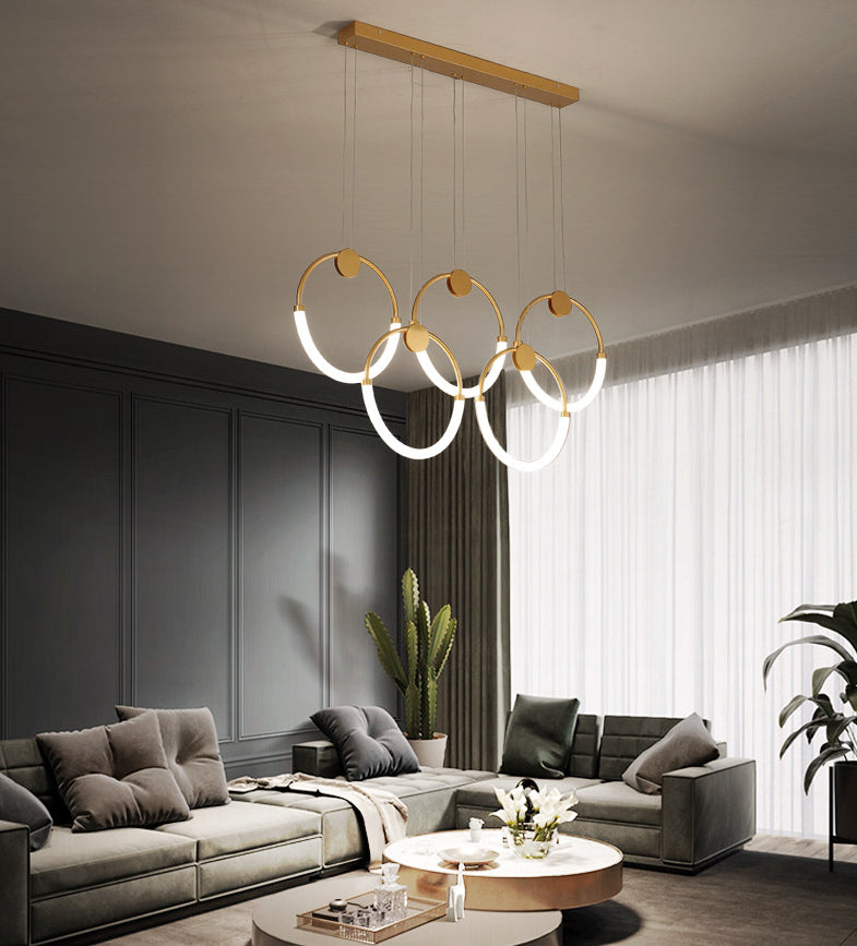 Minimalistic Ring Pendant Lighting Acrylic Living Room LED Island Ceiling Light in Gold