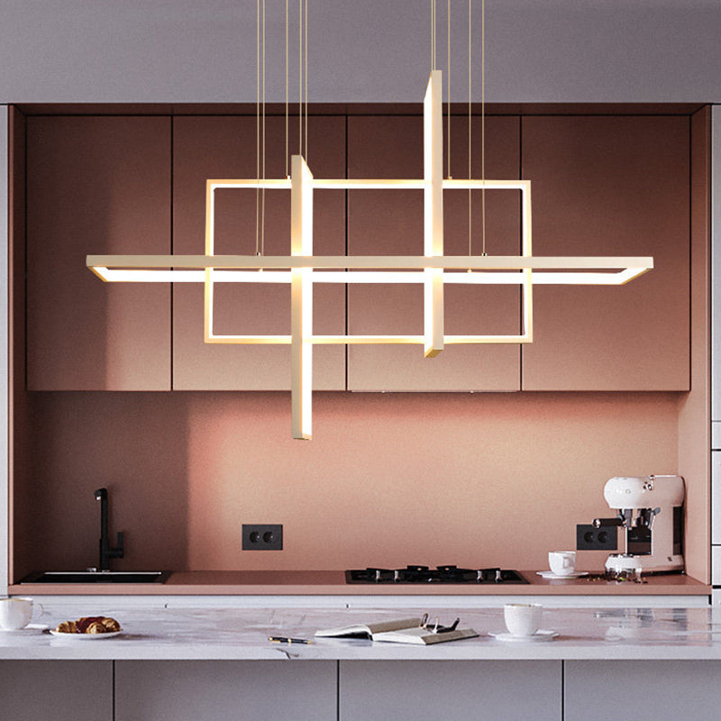 White Frame Rectangular Hanging Light Minimalism LED Acrylic Island Lighting Fixture