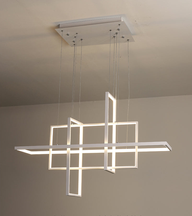 White Frame Rectangular Hanging Light Minimalism LED Acrylic Island Lighting Fixture