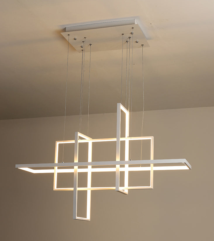 White Frame Rectangular Hanging Light Minimalism LED Acrylic Island Lighting Fixture