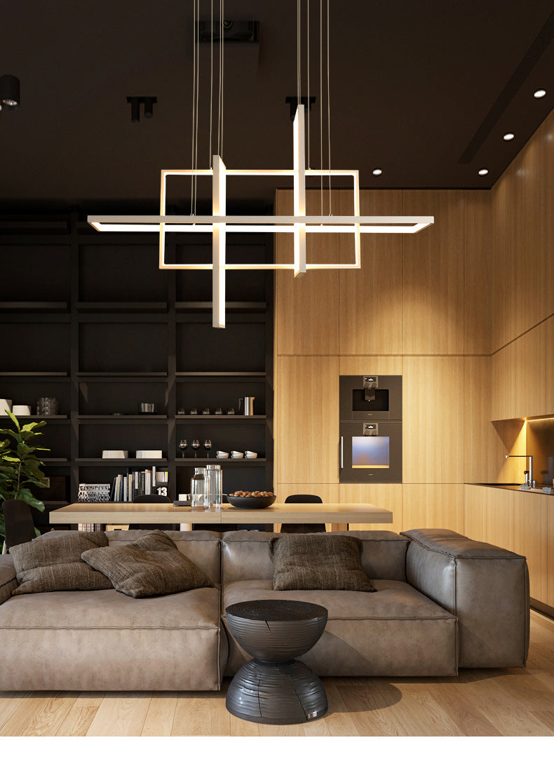 White Frame Rectangular Hanging Light Minimalism LED Acrylic Island Lighting Fixture