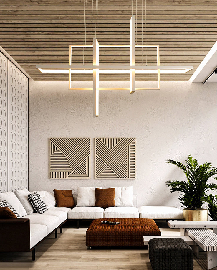 White Frame Rectangular Hanging Light Minimalism LED Acrylic Island Lighting Fixture