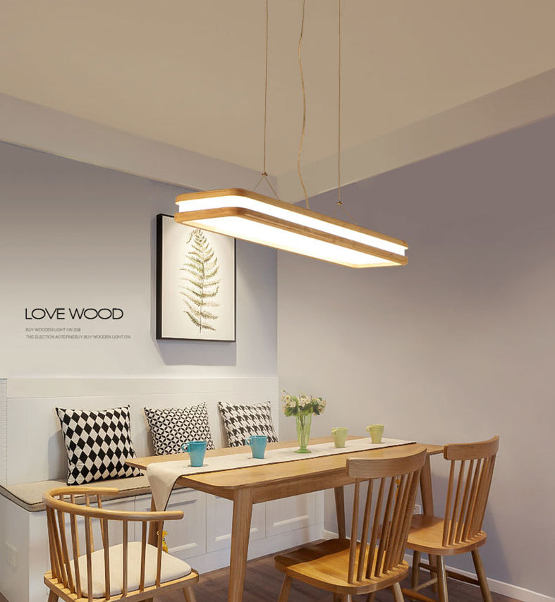 Lámpara de isla de madera rectangular colgante lámpara de suspensión de techo acrílico de led minimalista para la cena