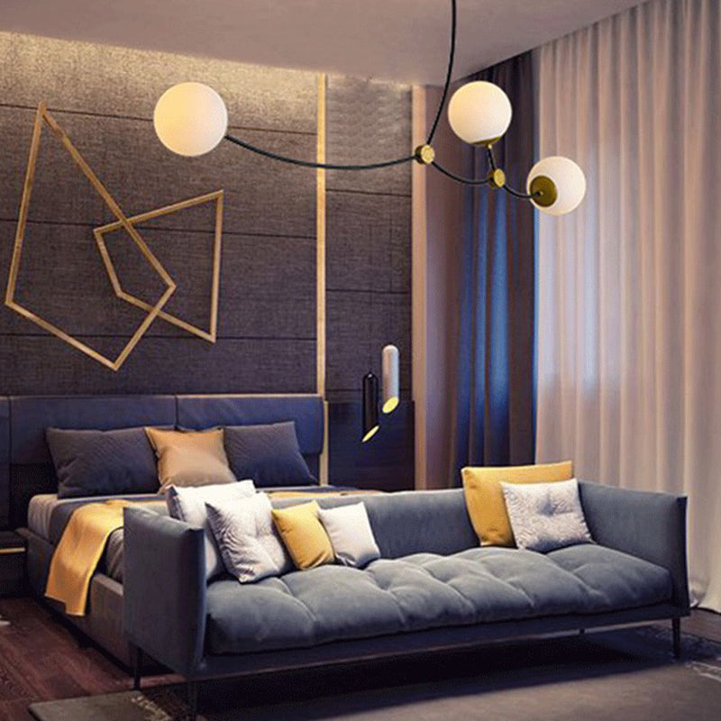 Black-Gold Molecular Suspension Lighting Minimalist Metal Island Light with Ball Glass Shade