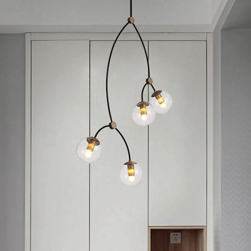 Black-Gold Molecular Suspension Lighting Minimalist Metal Island Light with Ball Glass Shade