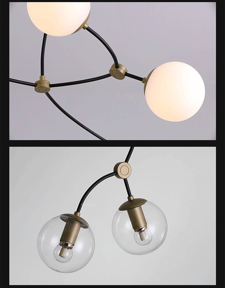 Black-Gold Molecular Suspension Lighting Minimalist Metal Island Light with Ball Glass Shade