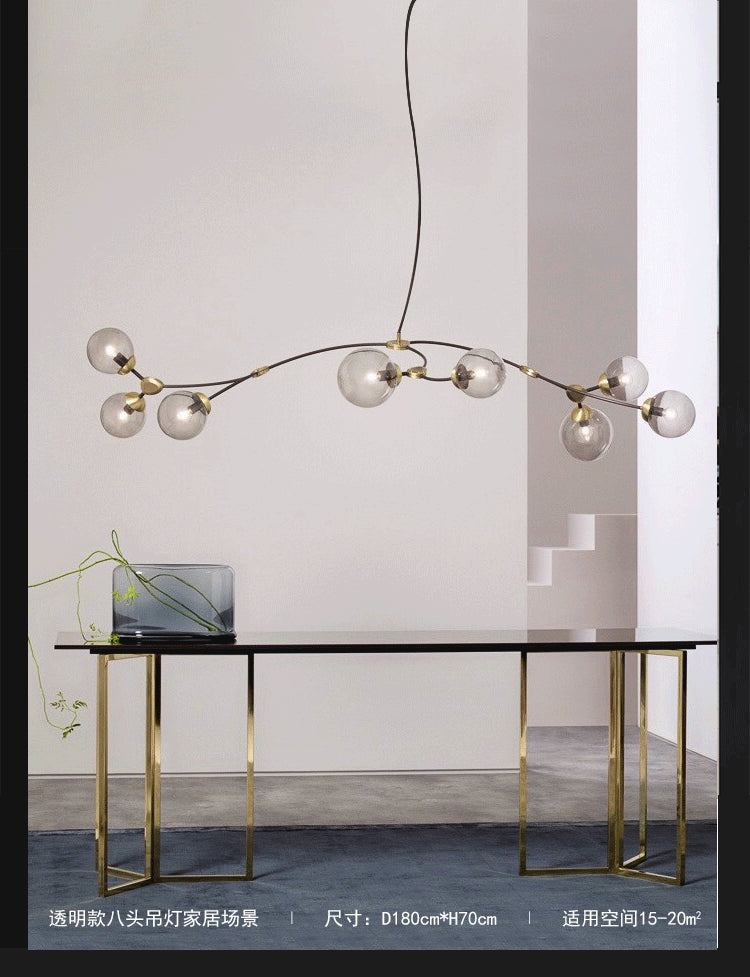 Black-Gold Molecular Suspension Lighting Minimalist Metal Island Light with Ball Glass Shade