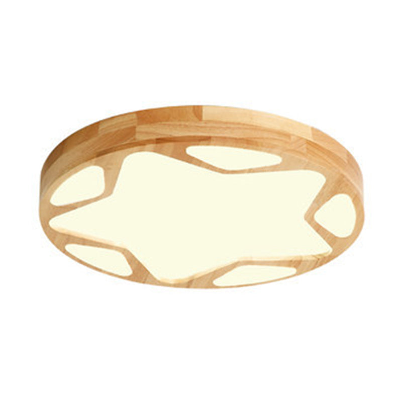 Modern Minimalist Round Ceiling Flush Mount Light Natural Wood Star Living Room Flush Mount Lighting