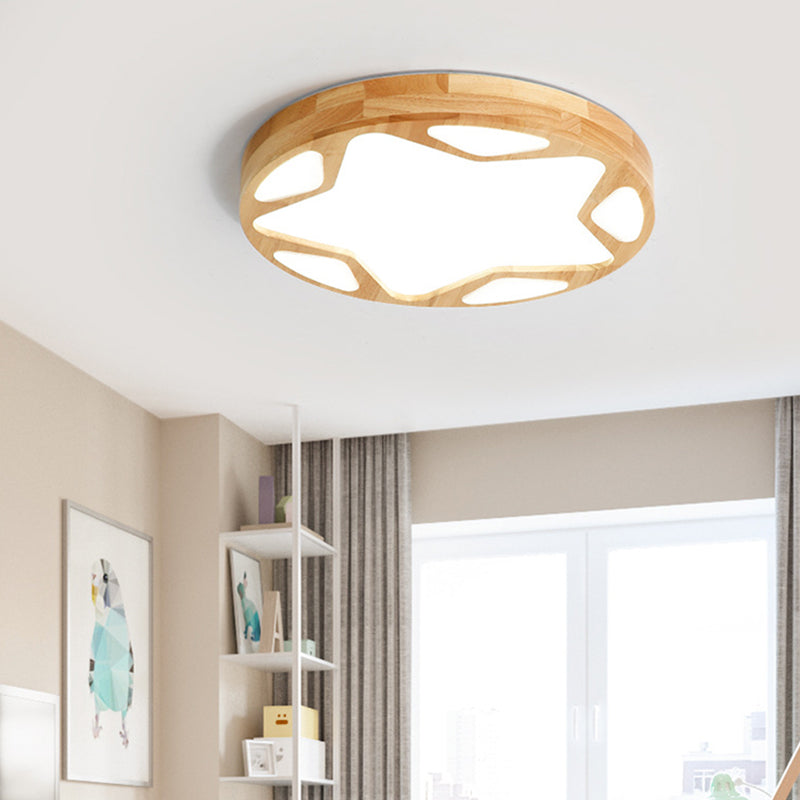 Modern Minimalist Round Ceiling Flush Mount Light Natural Wood Star Living Room Flush Mount Lighting