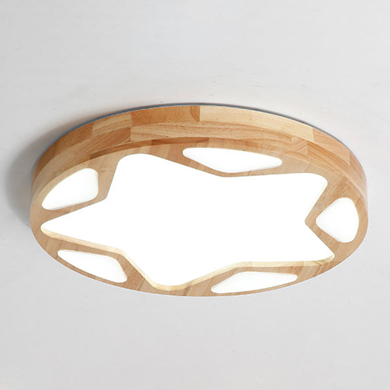 Modern Minimalist Round Ceiling Flush Mount Light Natural Wood Star Living Room Flush Mount Lighting