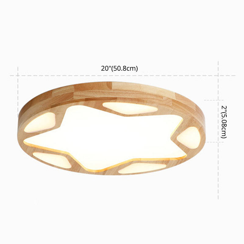 Modern Minimalist Round Ceiling Flush Mount Light Natural Wood Star Living Room Flush Mount Lighting