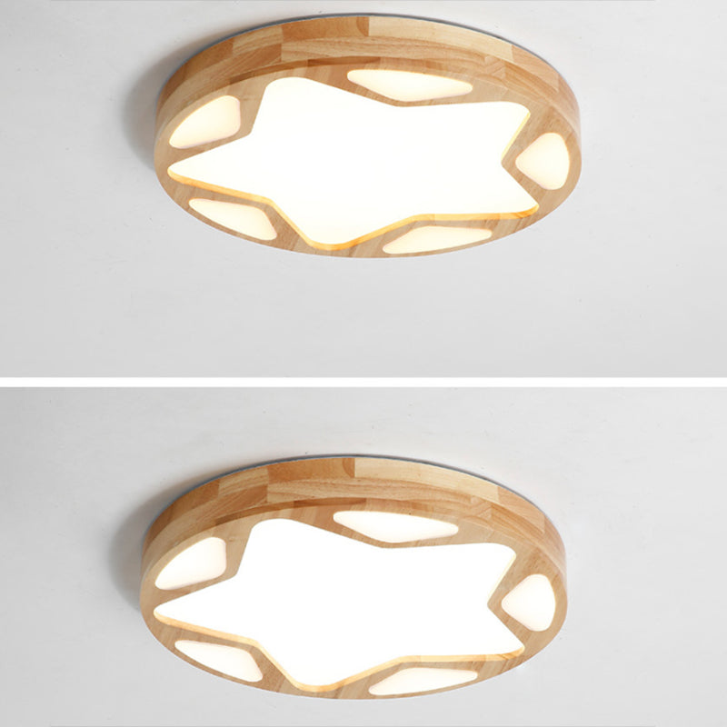 Modern Minimalist Round Ceiling Flush Mount Light Natural Wood Star Living Room Flush Mount Lighting