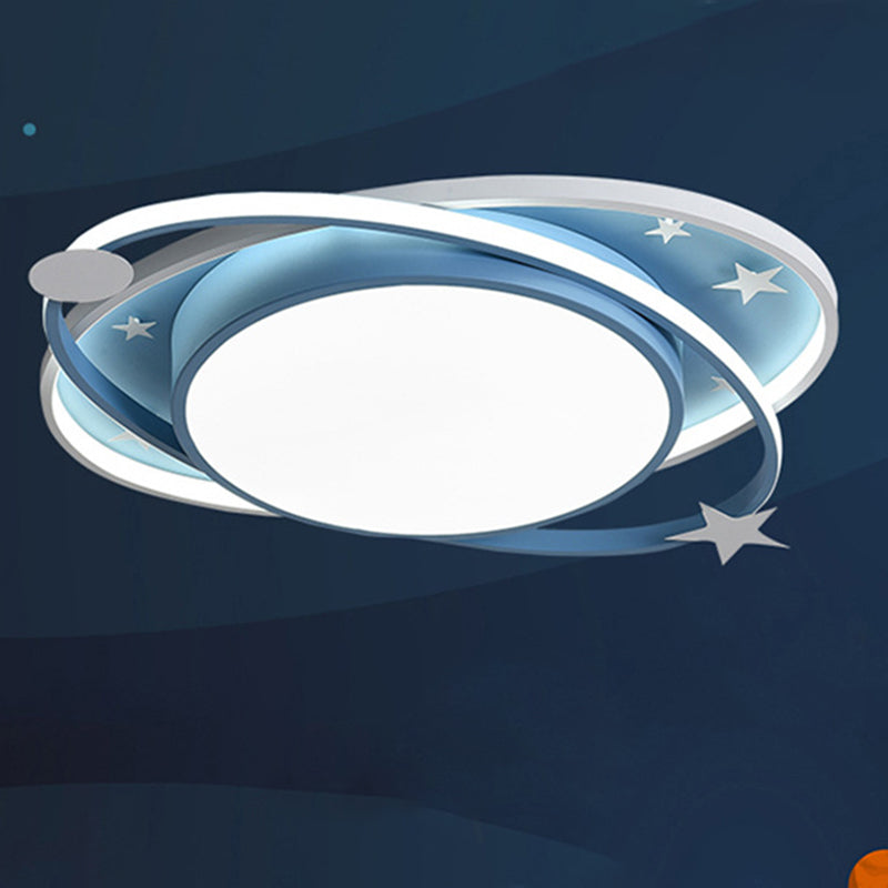 Nordic Metal Flush Mount Light Fixture Saturn Flush Mount Spotlight with White Acrylic Shade for Kids Bedroom