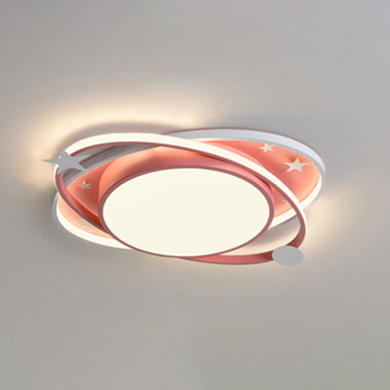 Nordic Metal Flush Mount Light Fixture Saturn Flush Mount Spotlight with White Acrylic Shade for Kids Bedroom
