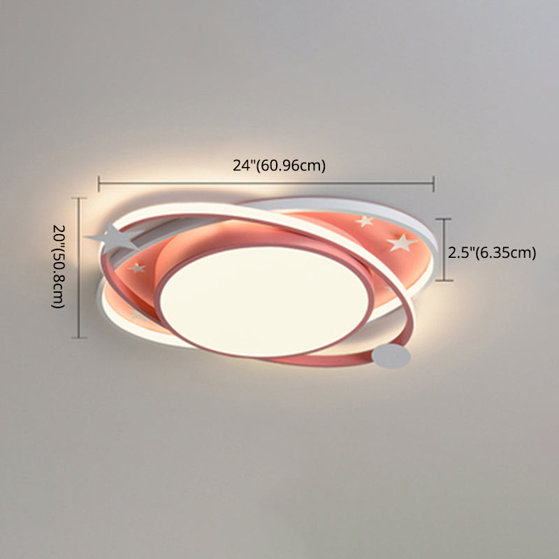 Nordic Metal Flush Mount Light Fixture Saturn Flush Mount Spotlight with White Acrylic Shade for Kids Bedroom
