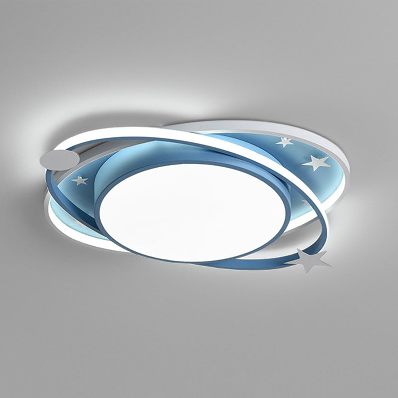 Nordic Metal Flush Mount Light Fixture Saturn Flush Mount Spotlight with White Acrylic Shade for Kids Bedroom