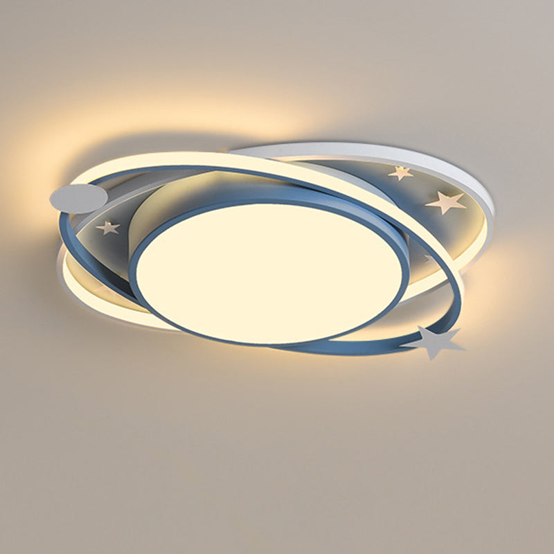 Nordic Metal Flush Mount Light Fixture Saturn Flush Mount Spotlight with White Acrylic Shade for Kids Bedroom