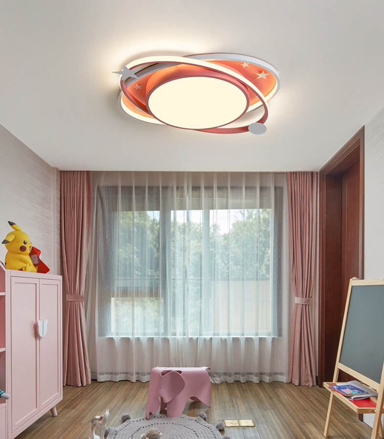 Nordic Metal Flush Mount Light Fixture Saturn Flush Mount Spotlight with White Acrylic Shade for Kids Bedroom