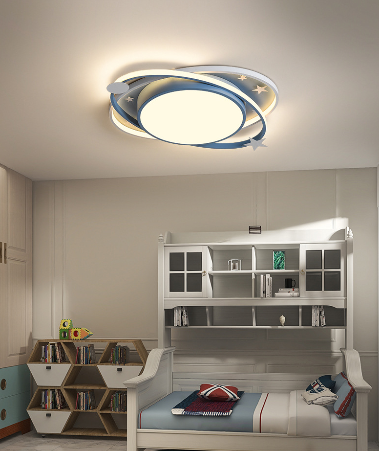 Nordic Metal Flush Mount Light Fixture Saturn Flush Mount Spotlight with White Acrylic Shade for Kids Bedroom