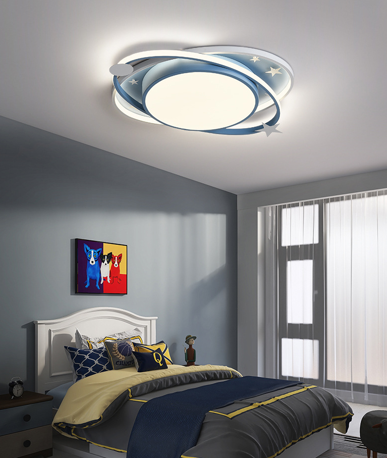 Nordic Metal Flush Mount Light Fixture Saturn Flush Mount Spotlight with White Acrylic Shade for Kids Bedroom