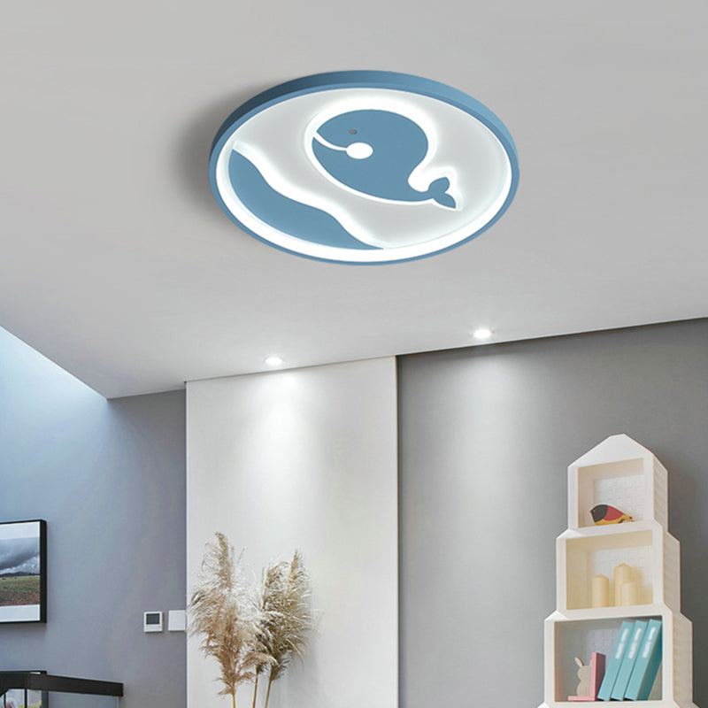 Nordic Metal Flush Mount Light Fixture Cartoon Whale Flush Mount Spotlight for Kids Bedroom