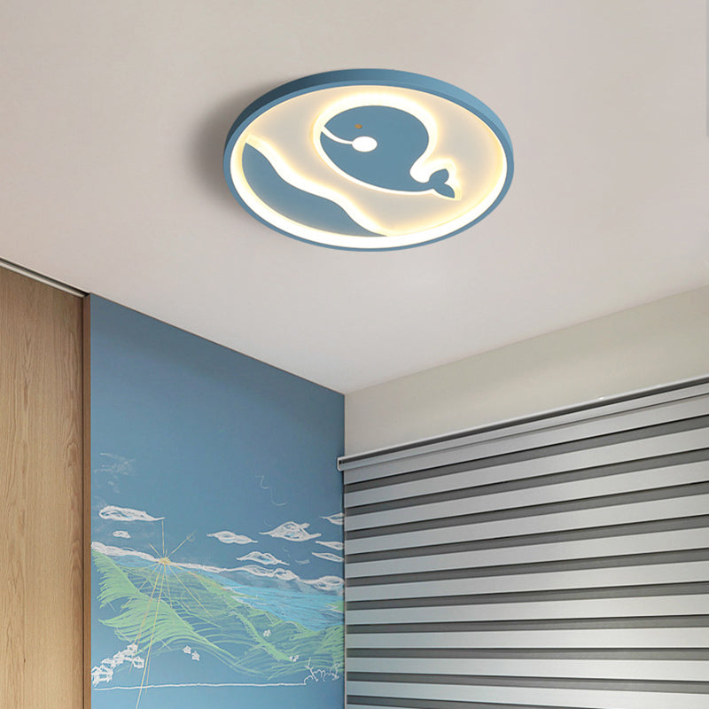Nordic Metal Flush Mount Light Fixture Cartoon Whale Flush Mount Spotlight for Kids Bedroom