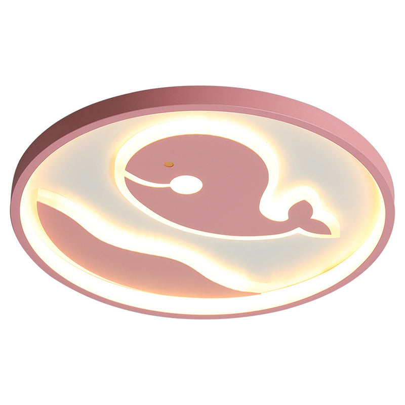 Nordic Metal Flush Mount Light Fixture Cartoon Whale Flush Mount Spotlight for Kids Bedroom