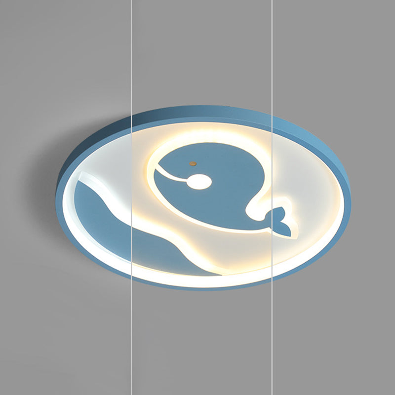 Nordic Metal Flush Mount Light Fixture Cartoon Whale Flush Mount Spotlight for Kids Bedroom