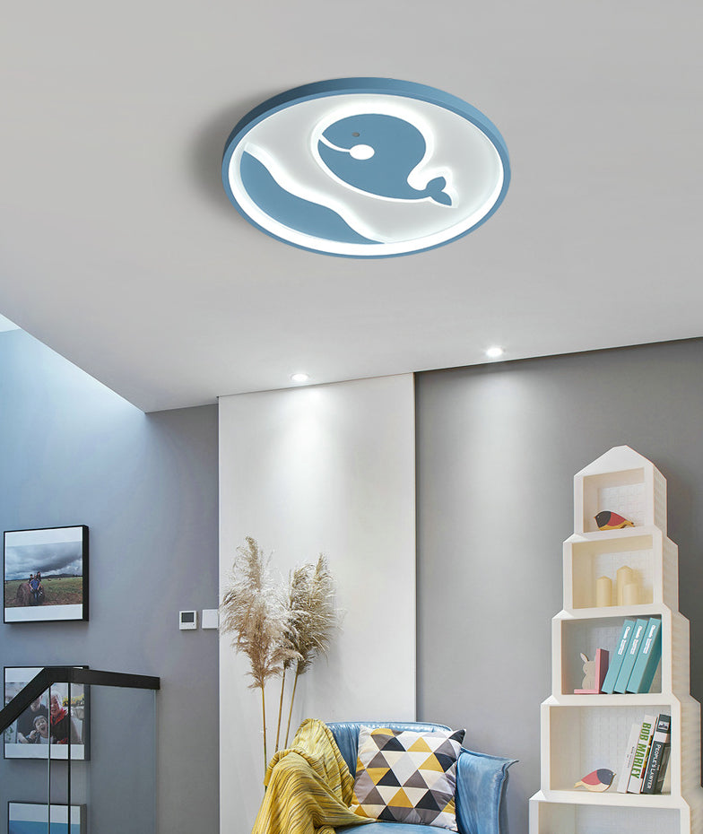 Nordic Metal Flush Mount Light Fixture Cartoon Whale Flush Mount Spotlight for Kids Bedroom