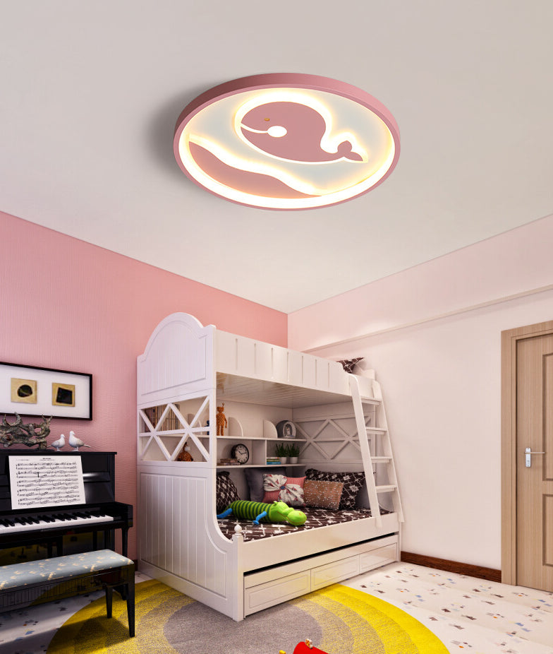 Nordic Metal Flush Mount Light Fixture Cartoon Whale Flush Mount Spotlight for Kids Bedroom