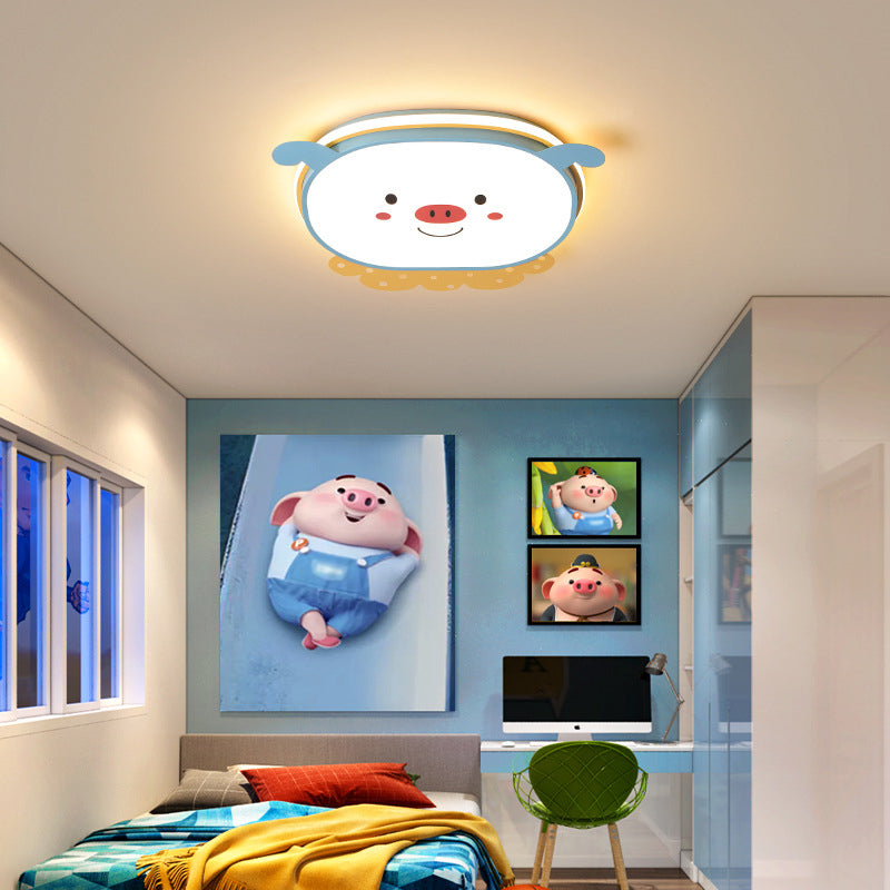 Cartoon Metal LED Flush Mount Light Fixture Cartoon Pig Flush Mount Spotlight for Kids Bedroom