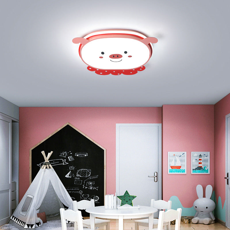 Cartoon Metal LED Flush Mount Light Fixture Cartoon Pig Flush Mount Spotlight for Kids Bedroom