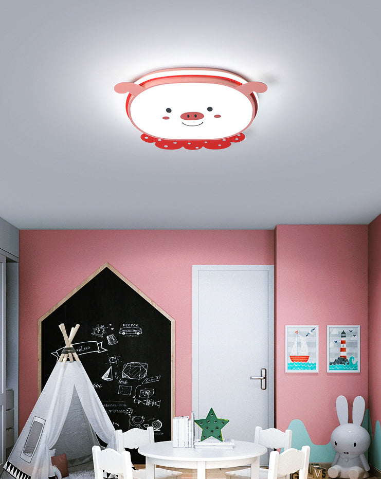 Cartoon Metal LED Flush Mount Light Fixture Cartoon Pig Flush Mount Spotlight for Kids Bedroom