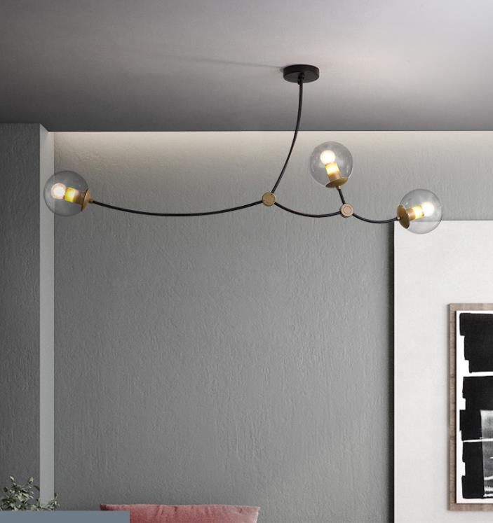 Black-Gold Molecular Suspension Lighting Minimalist Metal Island Light with Ball Glass Shade