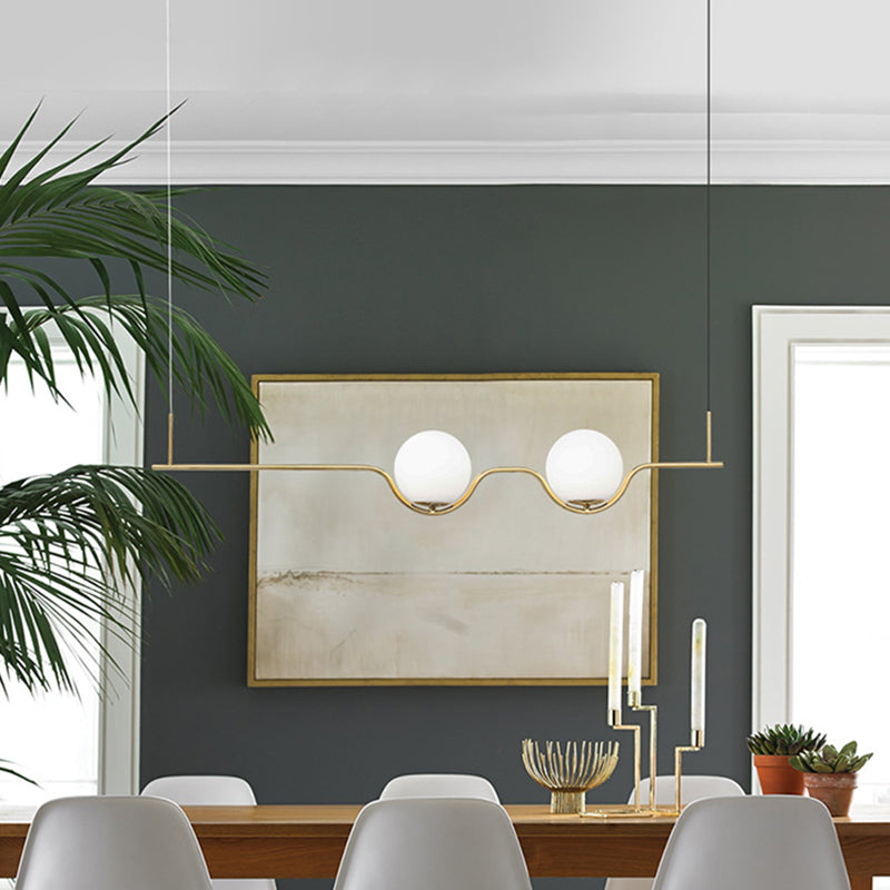 Modern Minimalism Linear Metal Island Pendant Lighting Spherical Glass Island Ceiling Light for Dining Table