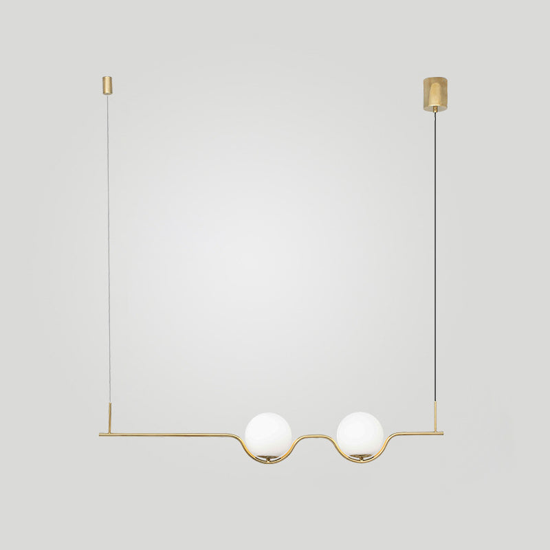 Minimalisme moderne linéaire île métallique pendante éclairage sphérique en verre sphérique îlot plafond pour table à manger
