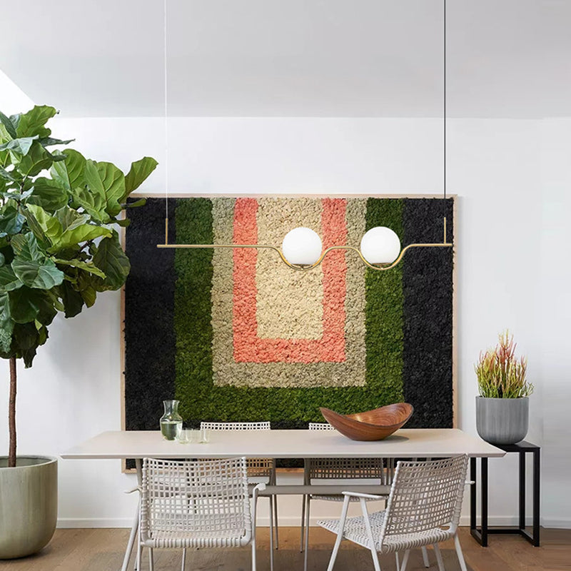 Minimalisme moderne linéaire île métallique pendante éclairage sphérique en verre sphérique îlot plafond pour table à manger