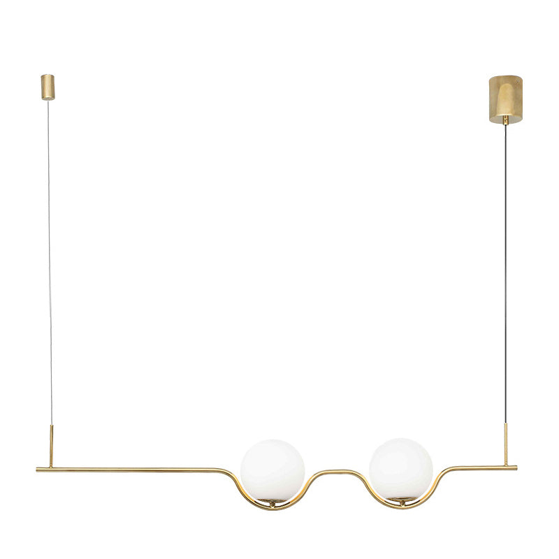 Minimalisme moderne linéaire île métallique pendante éclairage sphérique en verre sphérique îlot plafond pour table à manger