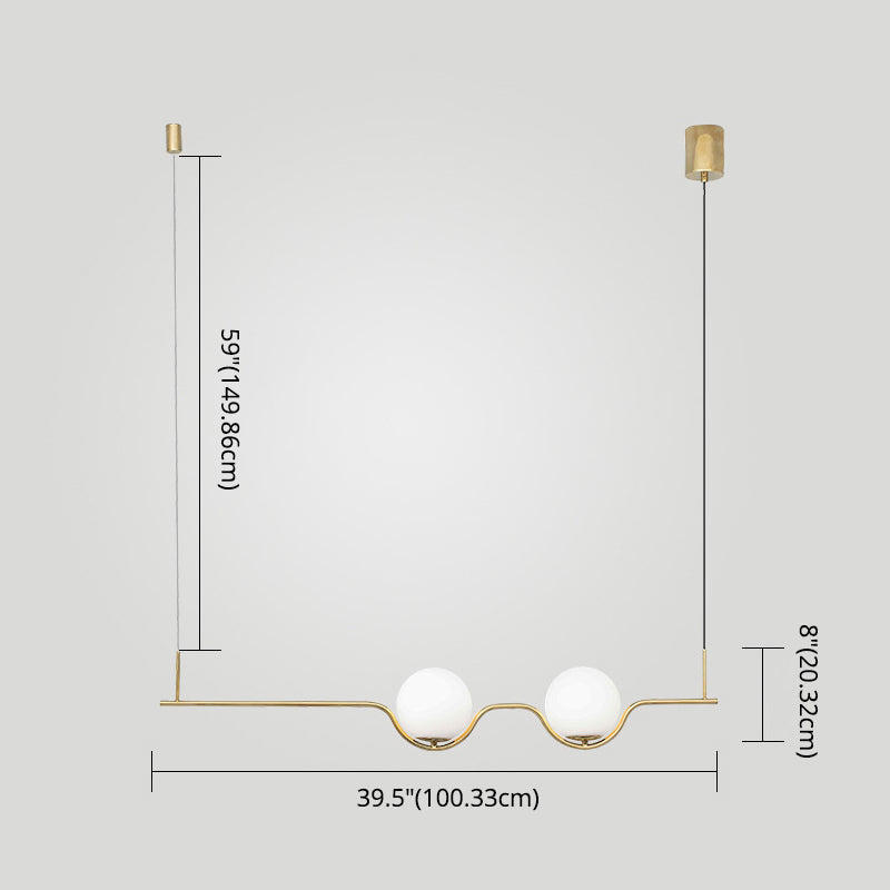 Minimalisme moderne linéaire île métallique pendante éclairage sphérique en verre sphérique îlot plafond pour table à manger