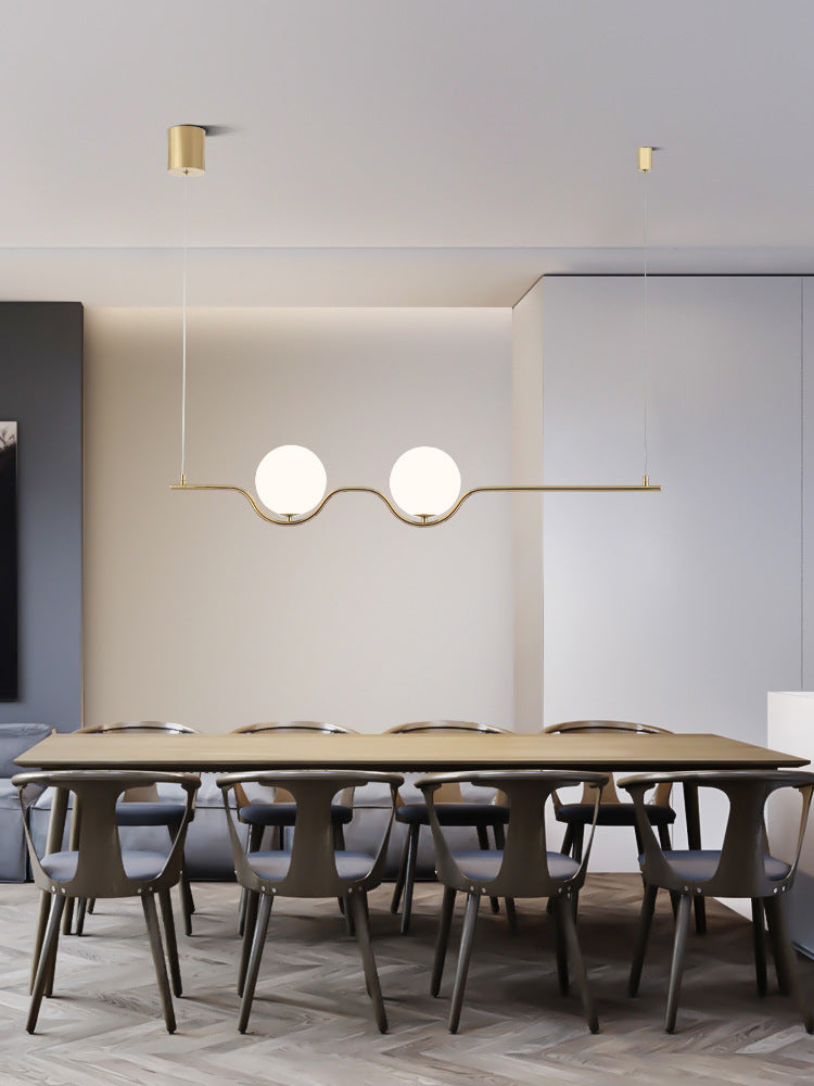 Modern Minimalism Linear Metal Island Pendant Lighting Spherical Glass Island Ceiling Light for Dining Table