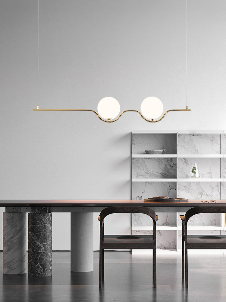 Modern Minimalism Linear Metal Island Pendant Lighting Spherical Glass Island Ceiling Light for Dining Table