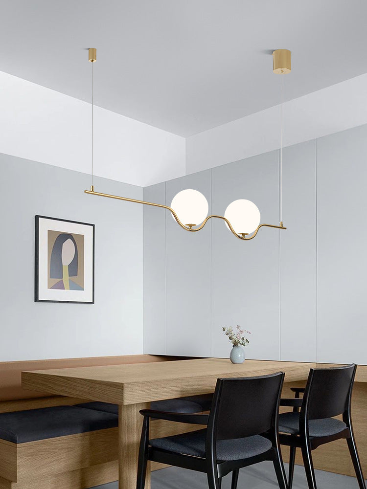 Modern Minimalism Linear Metal Island Pendant Lighting Spherical Glass Island Ceiling Light for Dining Table