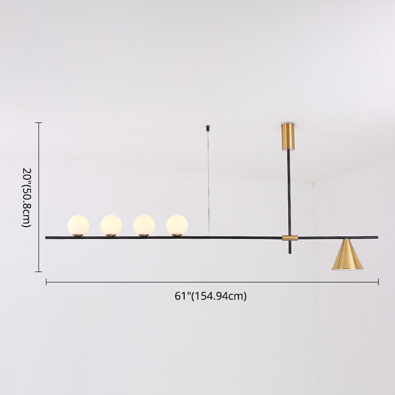 Modern Minimalist Linear Chandelier Light Fixture Spherical White Glass Ceiling Chandelier