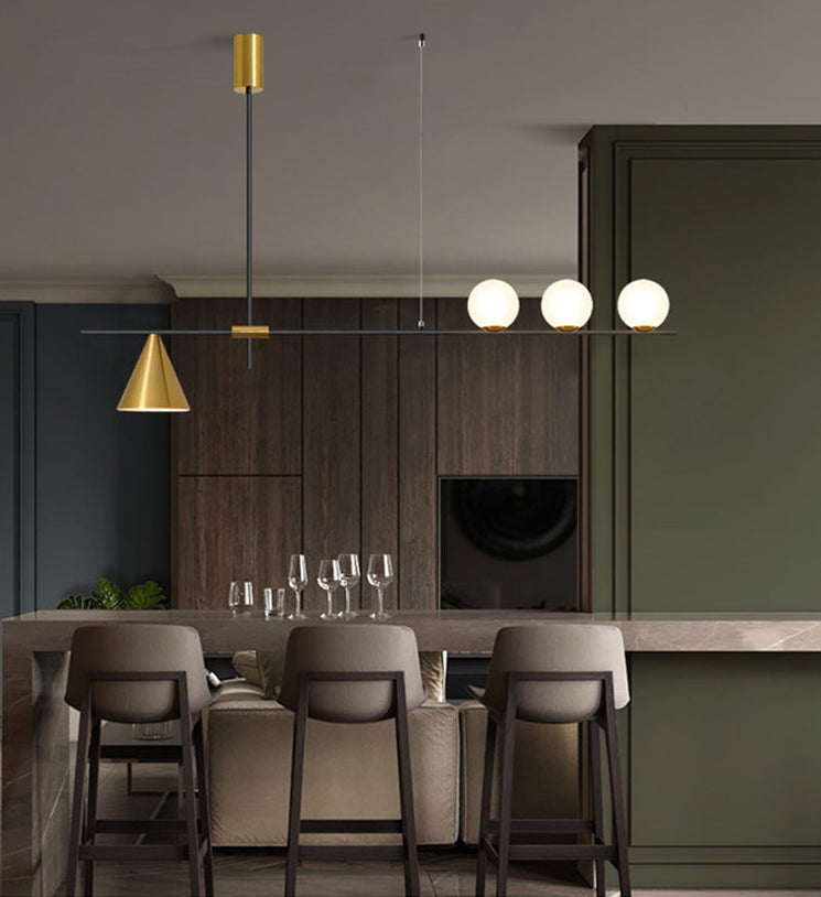 Modern Minimalist Linear Chandelier Light Fixture Spherical White Glass Ceiling Chandelier